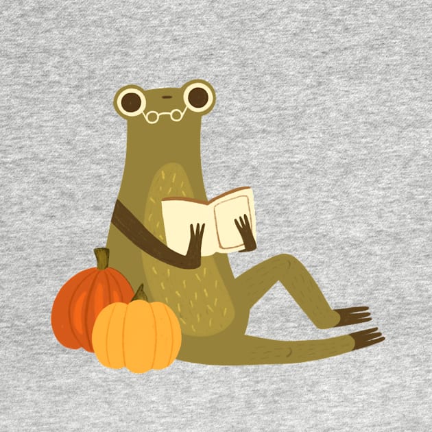 Cute frog reading a book Pumpkin version by mikhaleeevich